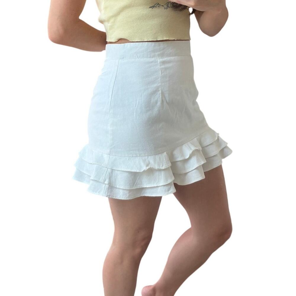 O. VIANCA White Ruffle Y2K Triple-Tiered Hem Cotton Mini Skirt Size M